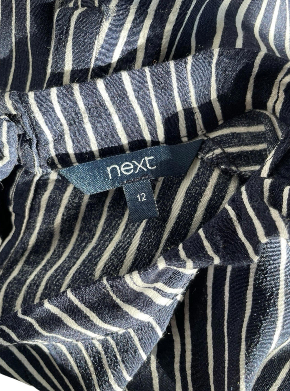 Next Navy Blouse High Neck Striped Lightweight Women's UK Size 12