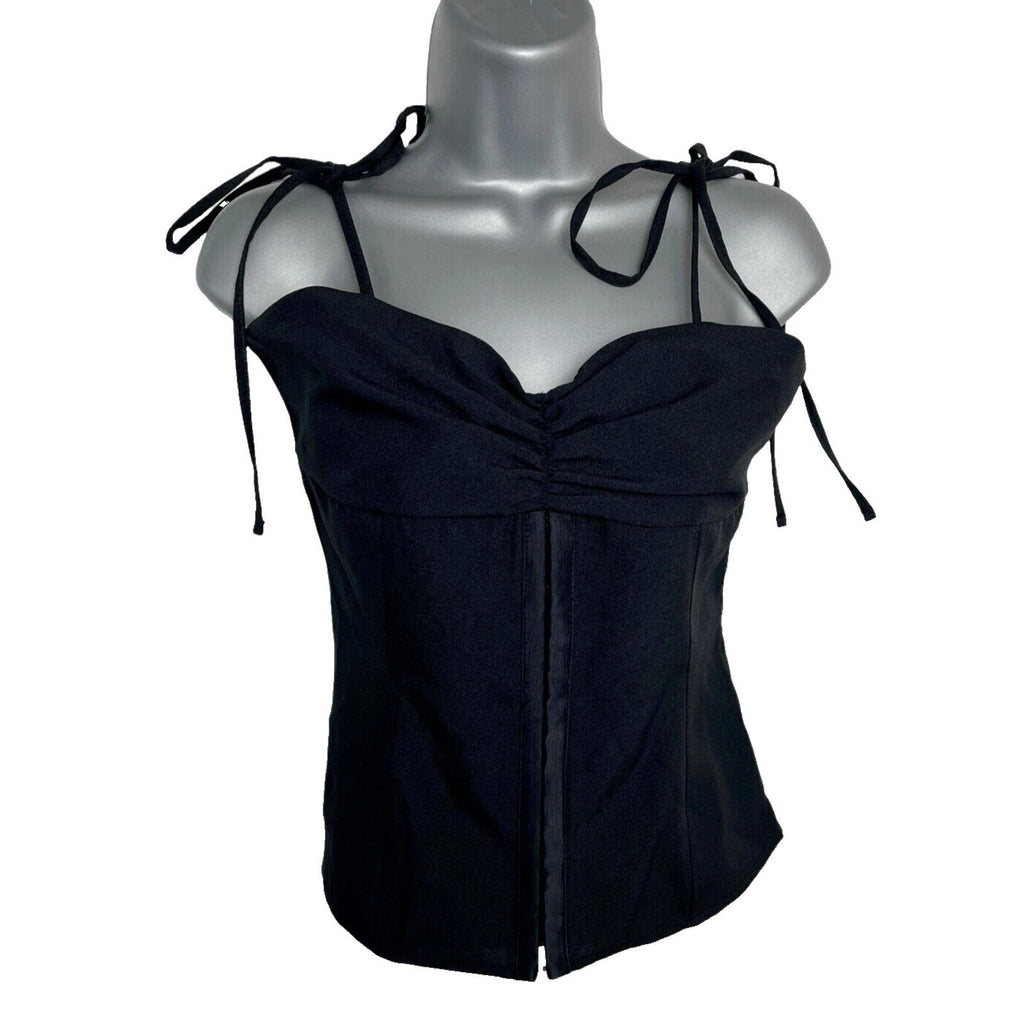 Black Structured Top Tie Shoulder Detail Hook & Loop Close Women's UK Size S
