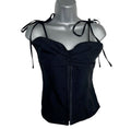 Black Structured Top Tie Shoulder Detail Hook & Loop Close Women's UK Size S