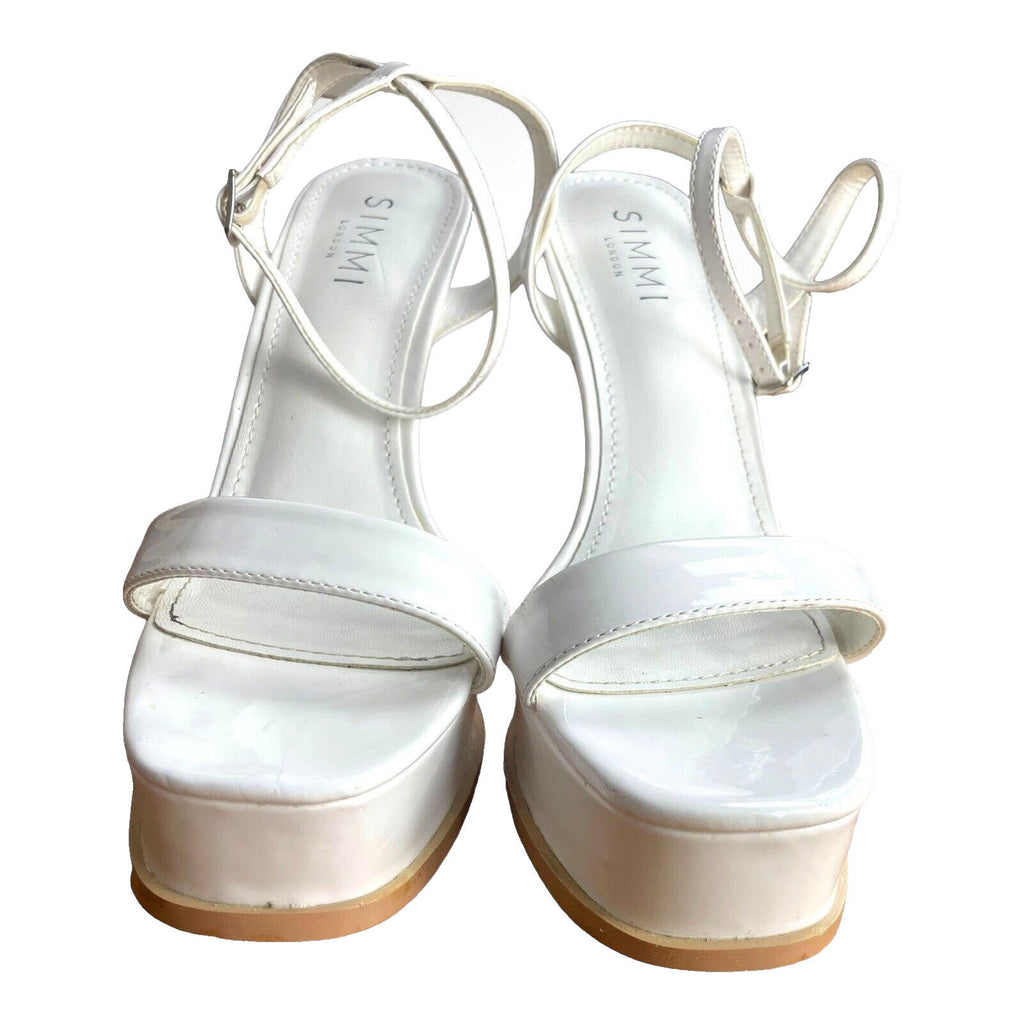 SIMMI White Simmi Platform Block Heel Sandals Women's UK Size 6 Wide Fit White Patent Shoes