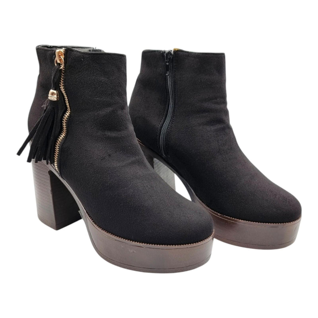 Krush Black Krush Ankle Boots Black Block Heel Faux Suede Women's UK Size 7