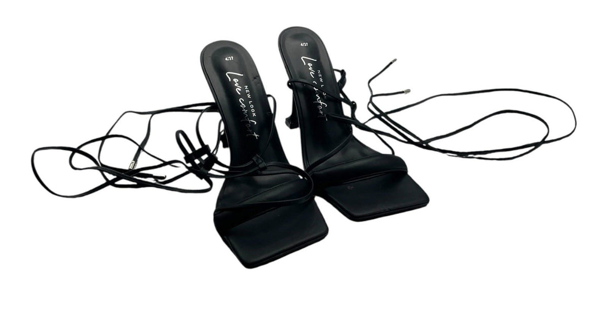 New Look Comfort Open Toe Stiletto Shoes Black Strap Up Women's UK Size 4