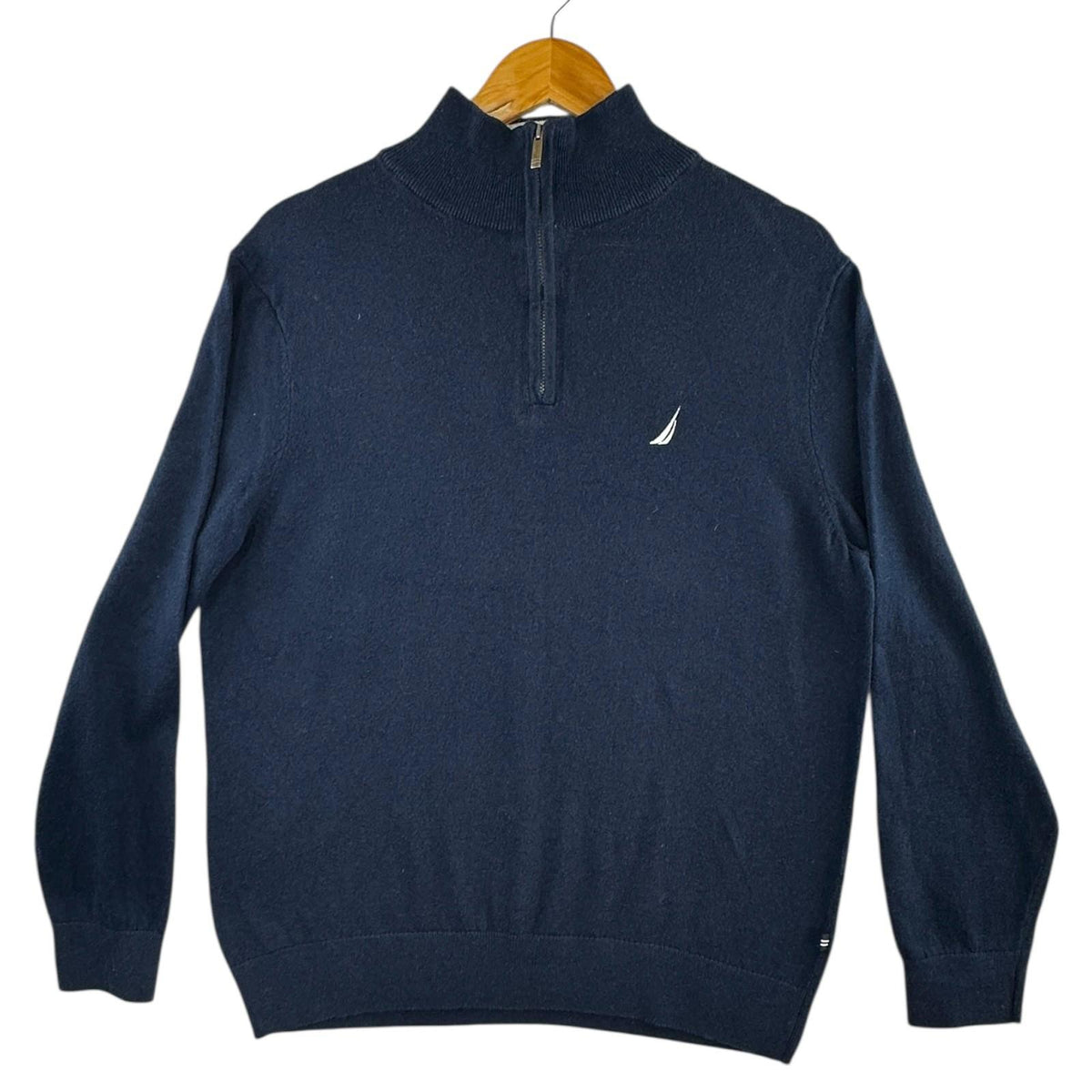 Nautica Knit Jumper Men's UK Size M Navy Blue Long Sleeve 1/4 Zip Embroidered Logo