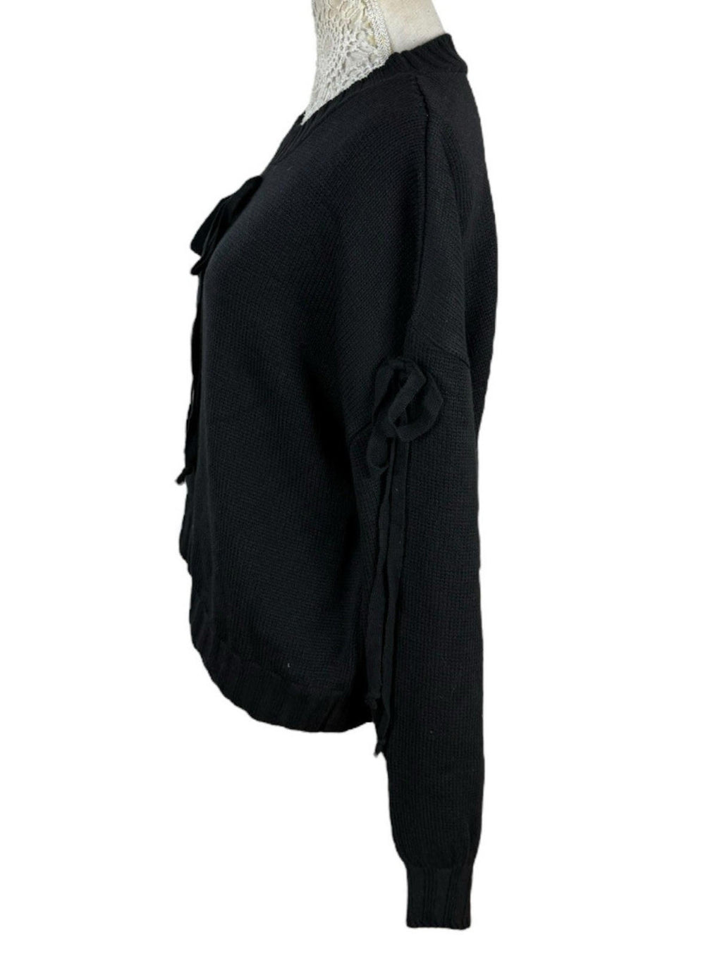 Black Knit Jumper Relaxed Fit Bow Detail Crew Neck Women's UK Size S
