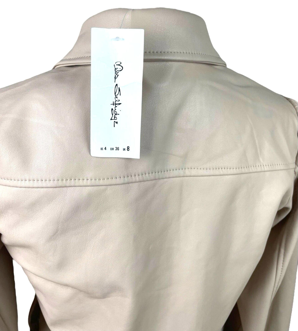 Miss Selfridge Beige Faux Leather Shirt Collared Women's UK Size 8