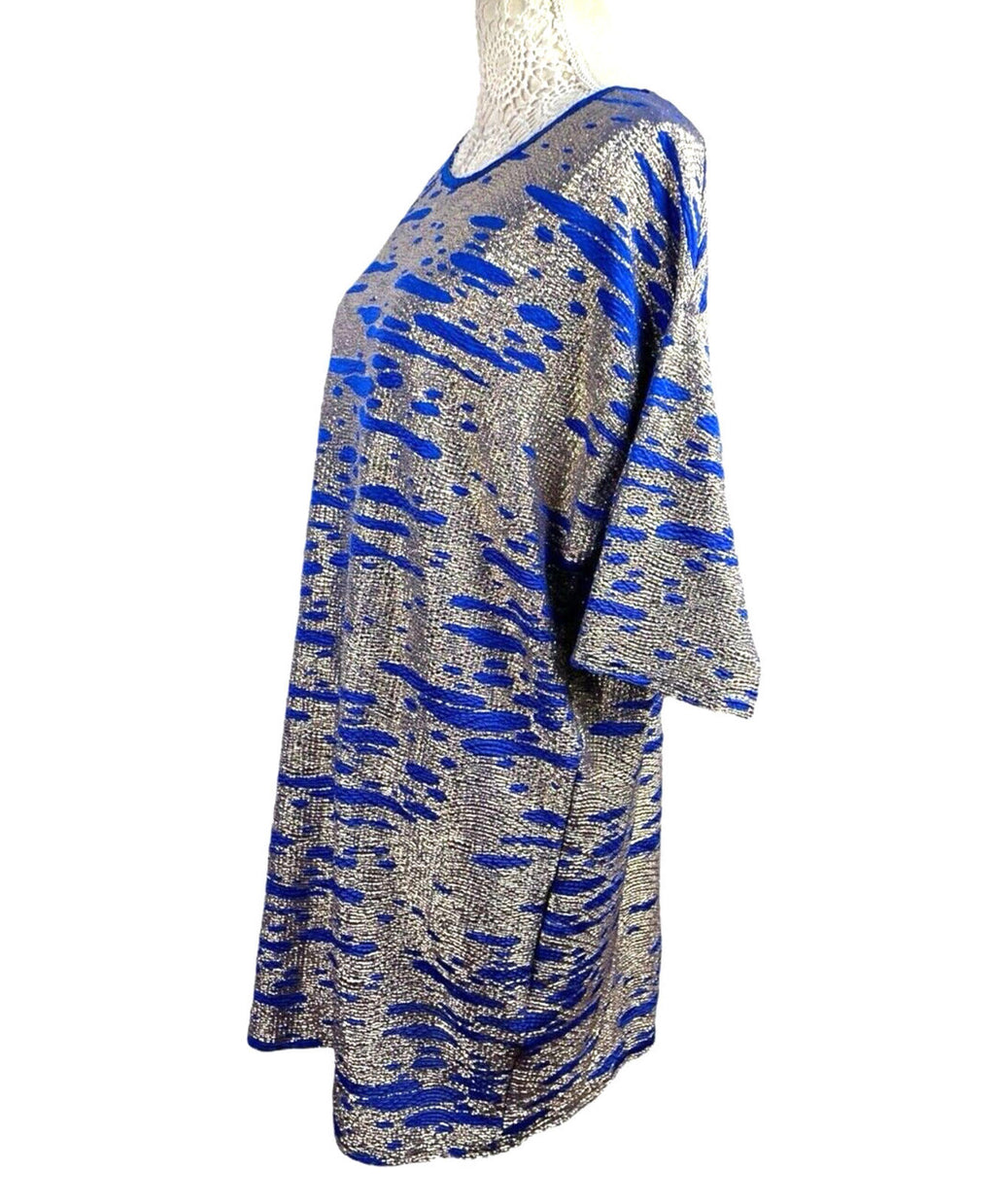 ASOS Blue & Gold Shimmer T-shirt Mini Dress Oversized Women's UK Size 6