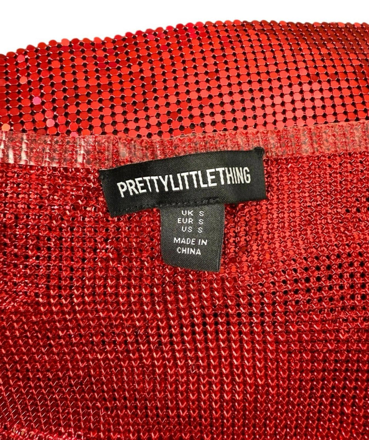 Pretty Little Thing Red Metal Mesh Mini Skirt Open Side Women's UK Size 8