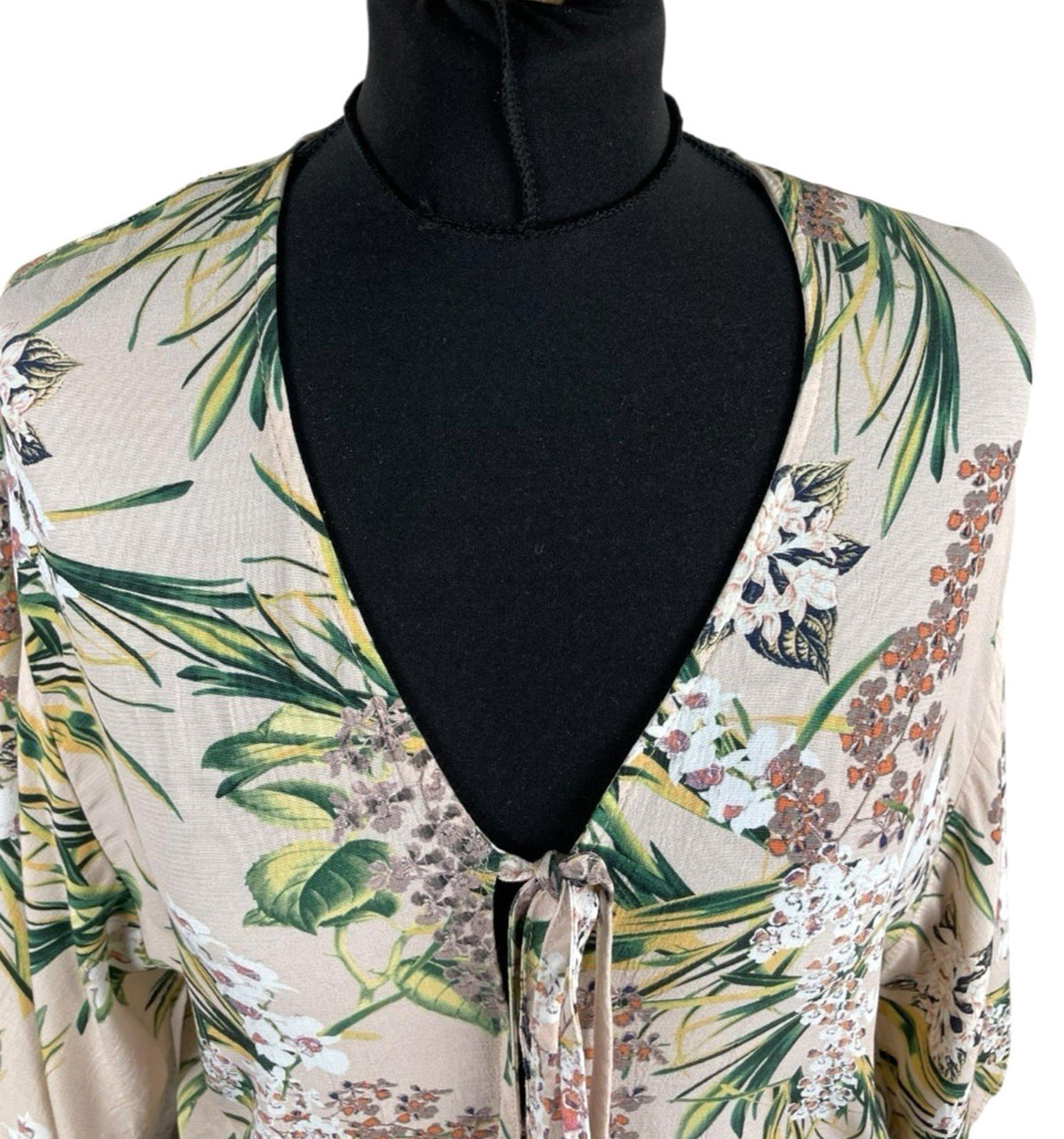 River Island Pink Floral Crop Top Tie Front 3/4 Sleeve Pastel Women's UK Size 12
