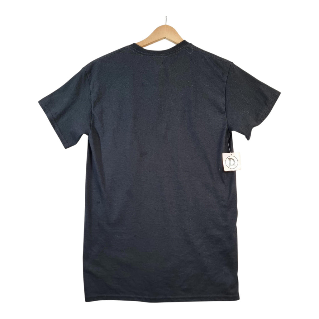 Gildan Black Graphic Print T-Shirt Men's UK Size S Black Dee's Super Service 100% Cotton