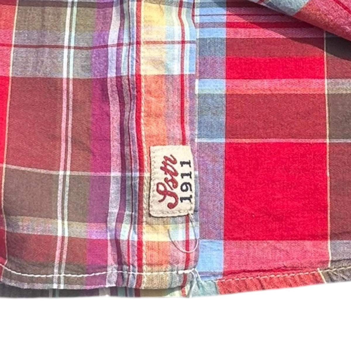 SoulStar Shirt Men's UK Size XL Red Check Embroidered Logo 100% Cotton Summer