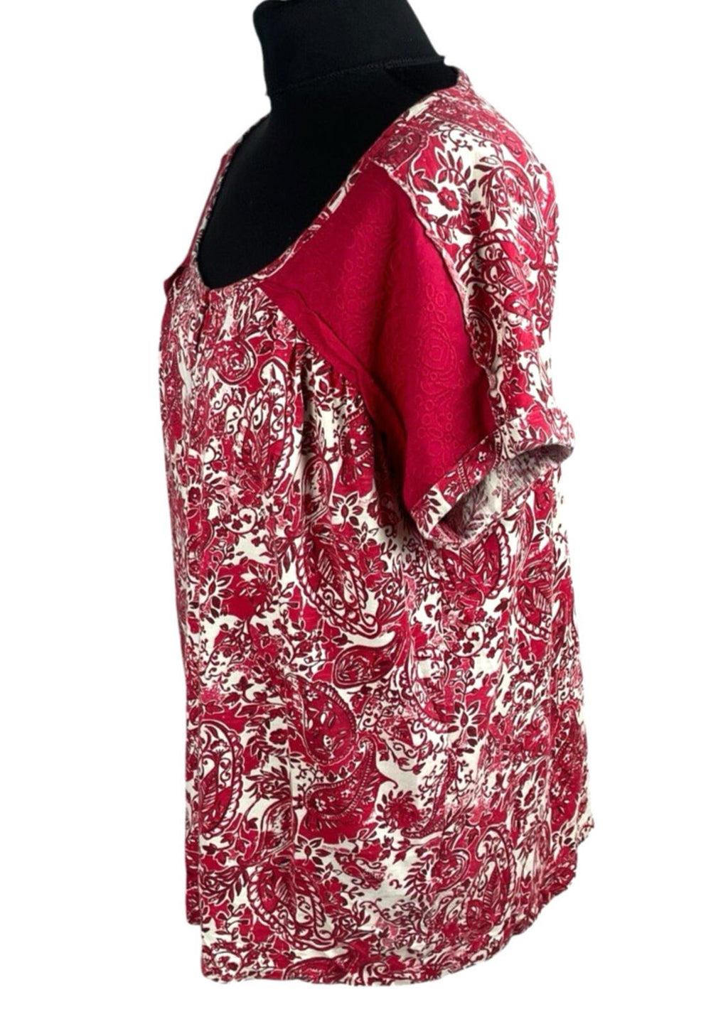 Next T-Shirt Blouse Top Women's UK Size 16 Paisley Short Sleeve Cotton Red