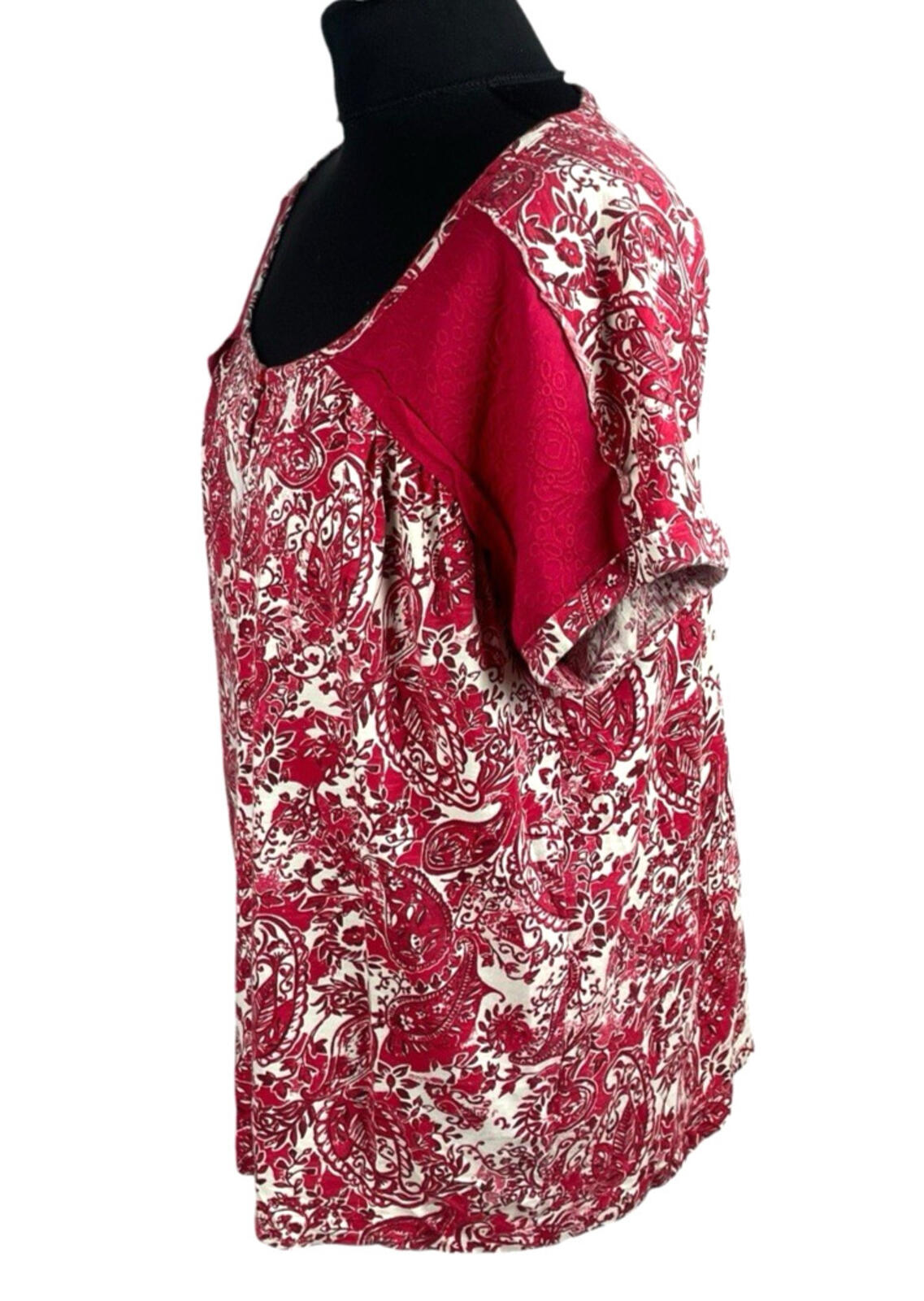 Next T-Shirt Blouse Top Women's UK Size 16 Paisley Short Sleeve Cotton Red