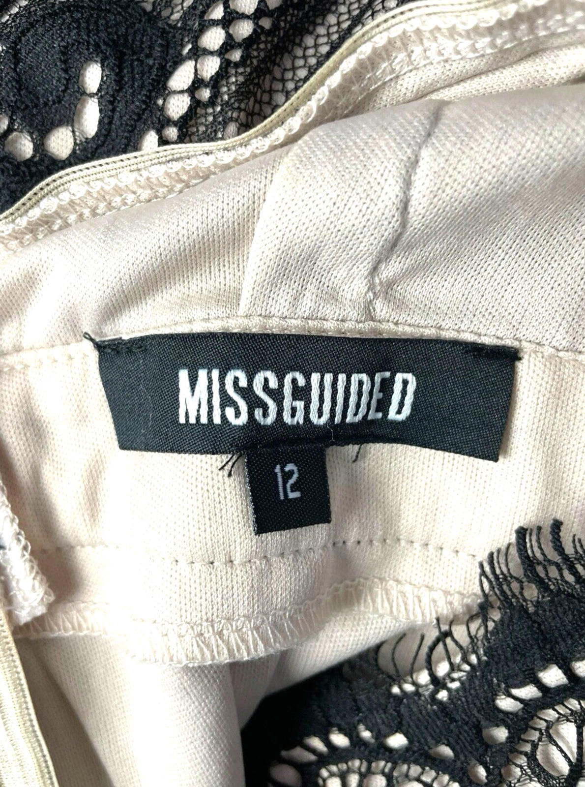 Missguided Midi Dress Lace Black & Nude Women's UK Size 12
