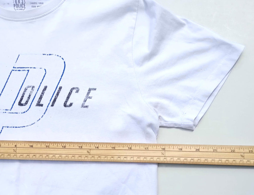 883 Police T Shirt Men's UK Size S White 100% Cotton Easy Care Graphic Print