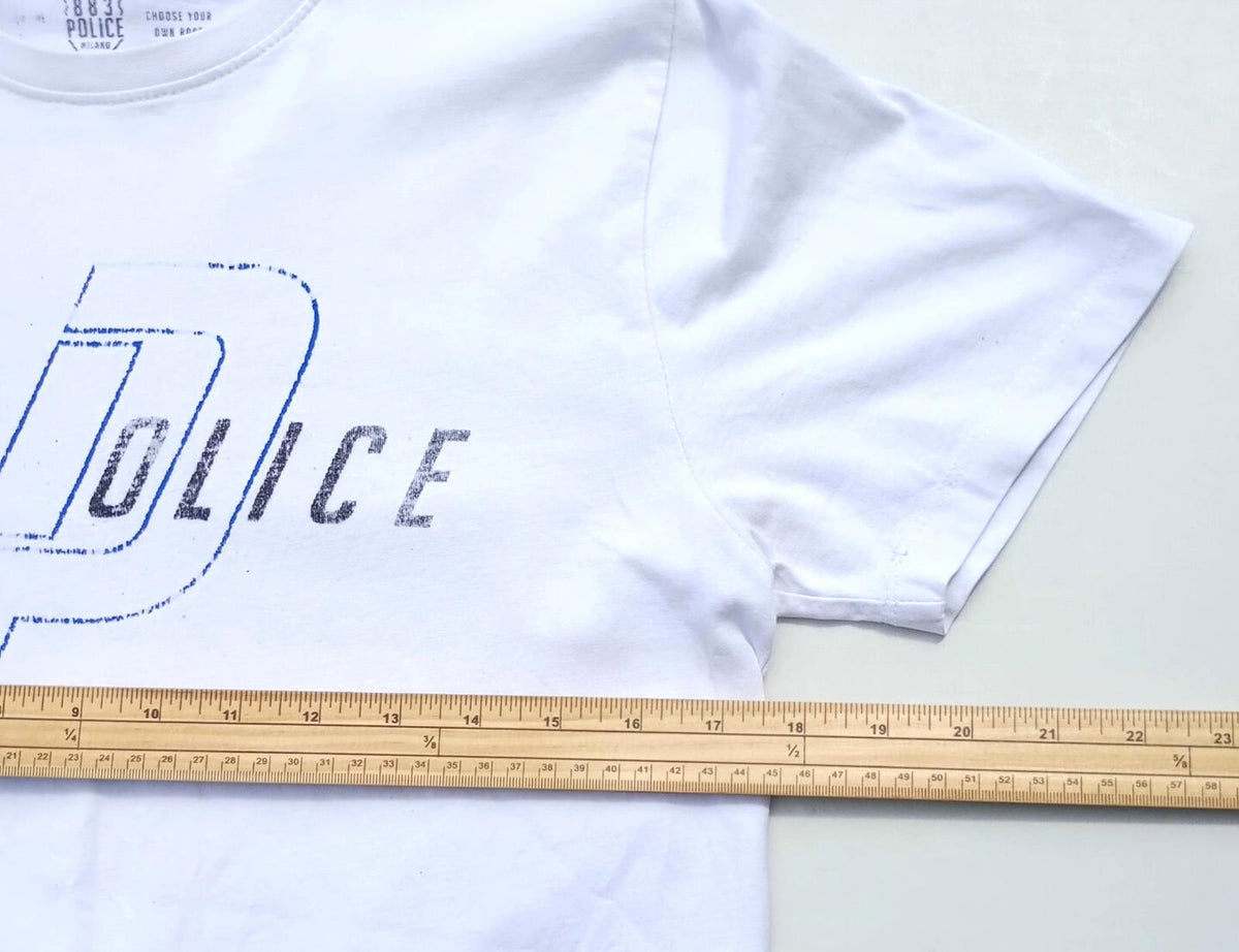 883 Police T Shirt Men's UK Size S White 100% Cotton Easy Care Graphic Print