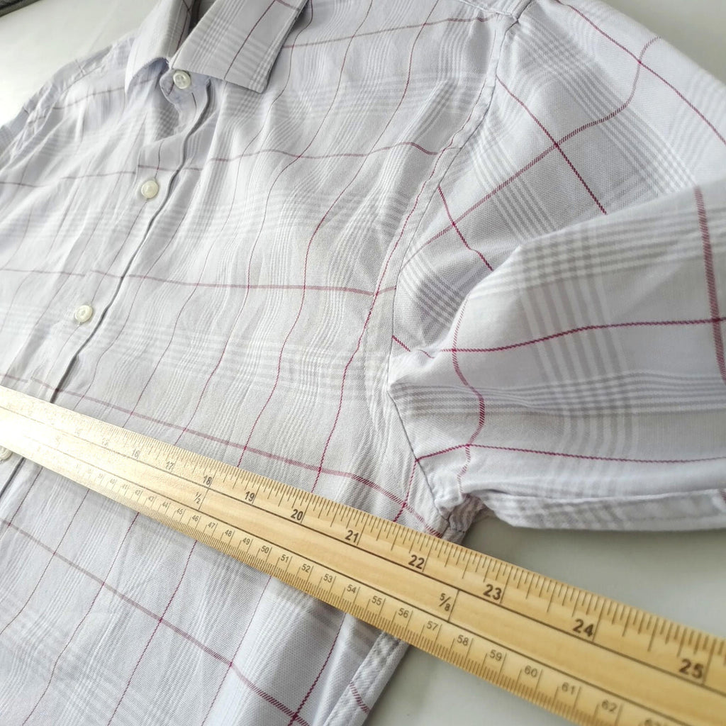 Tommy Hilfiger Shirt Men's UK Size L Beige Check Long Sleeve Pockets Slim Fit