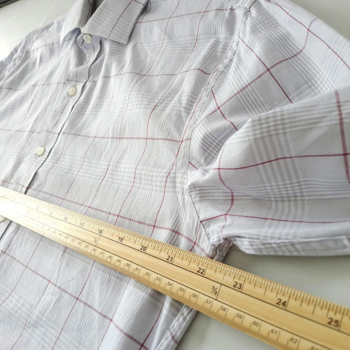 Tommy Hilfiger Shirt Men's UK Size L Beige Check Long Sleeve Pockets Slim Fit