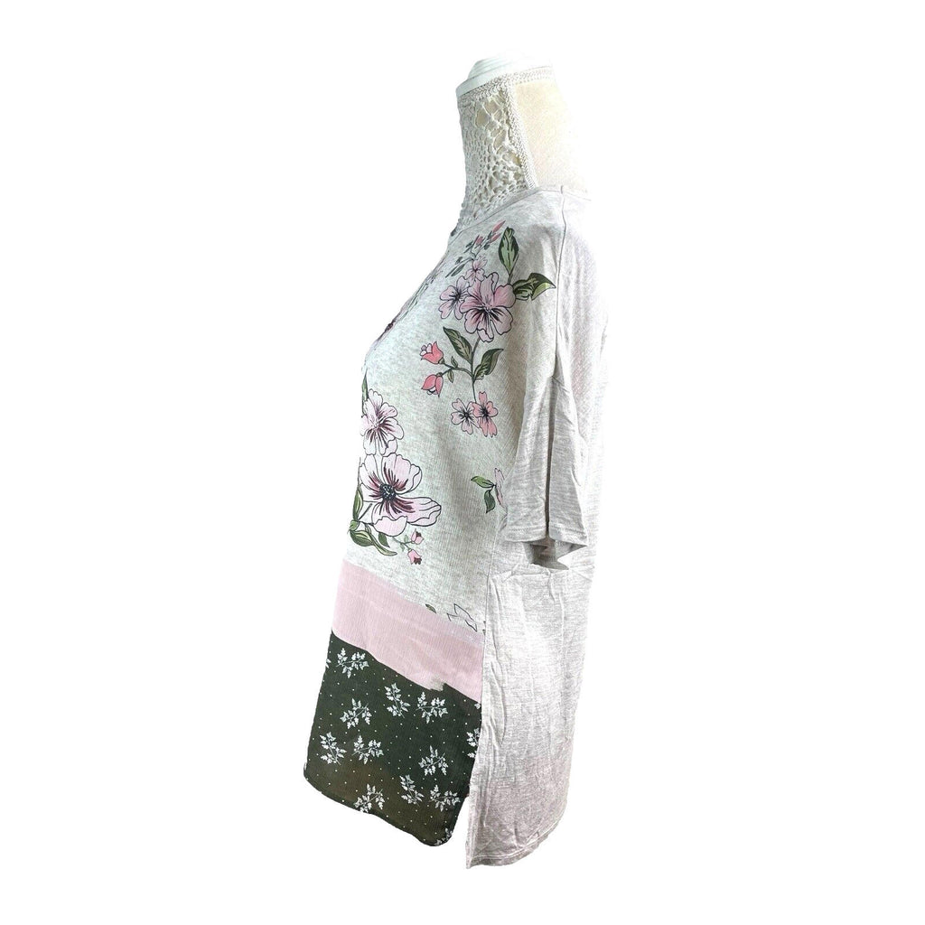 stradivarius Multi Stradivarius Floral Top Women's UK Size M Short Sleeve Crew Neck Colour Block