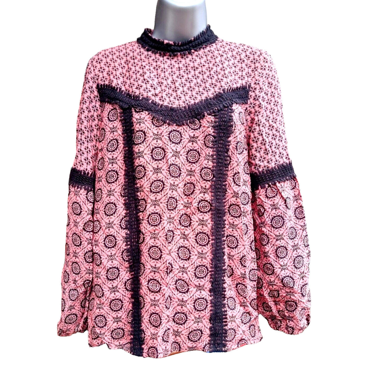 River Island Pink River Island Smock Top Victorian Pattern Women's UK Size 10