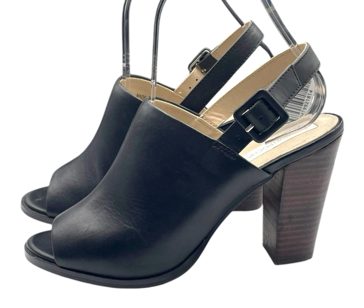 John Rocha Black RJR John Rocha Black Leather Peep Toe Block Heel Shoes Women's UK Size 5 (EU 38)