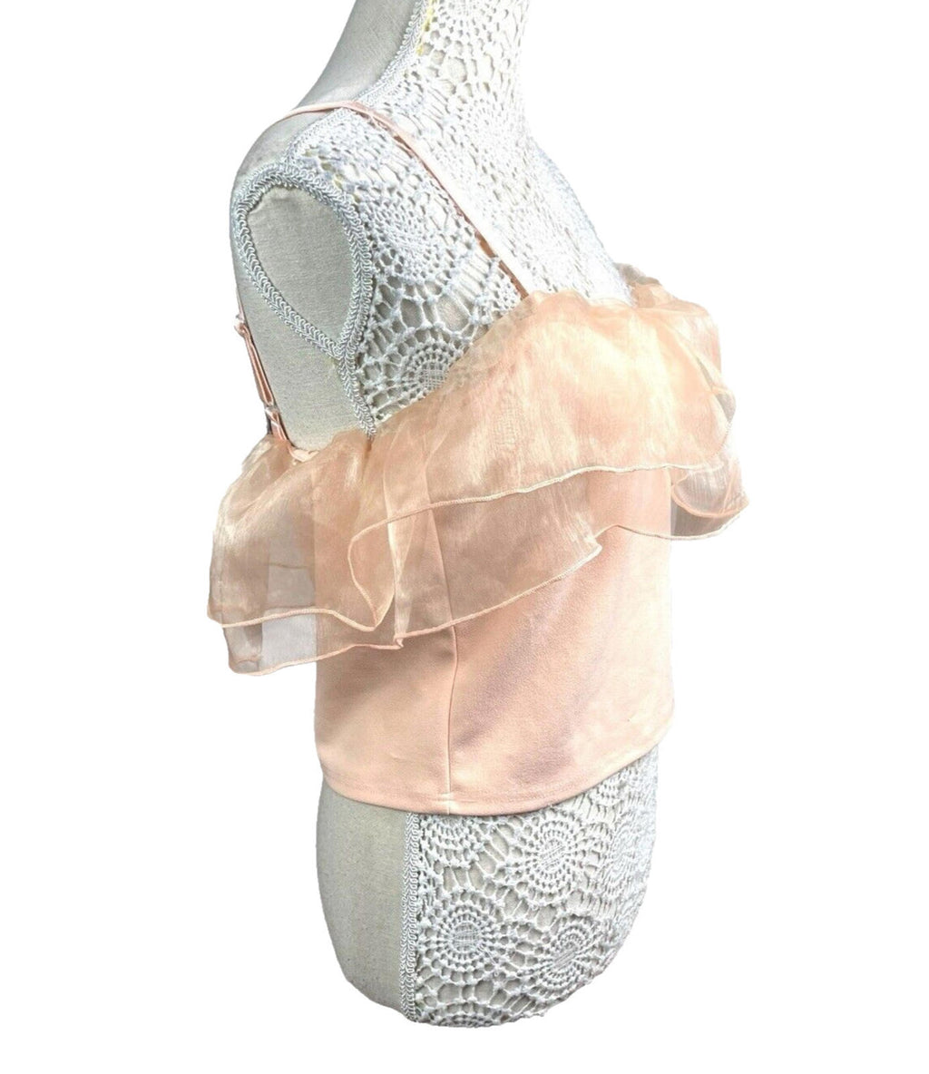 Select Tiered Ruffle Camisole Top Women's UK Size M Peach Cropped Adjustable