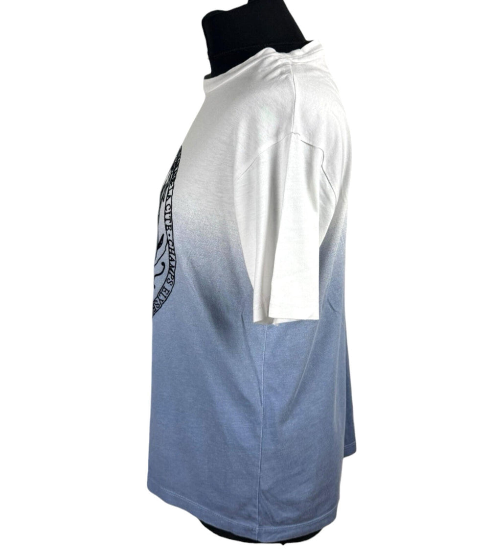 Tu White TU Textured Paris T-shirt Short Sleeve Women's UK Size 10 Ombré White Blue