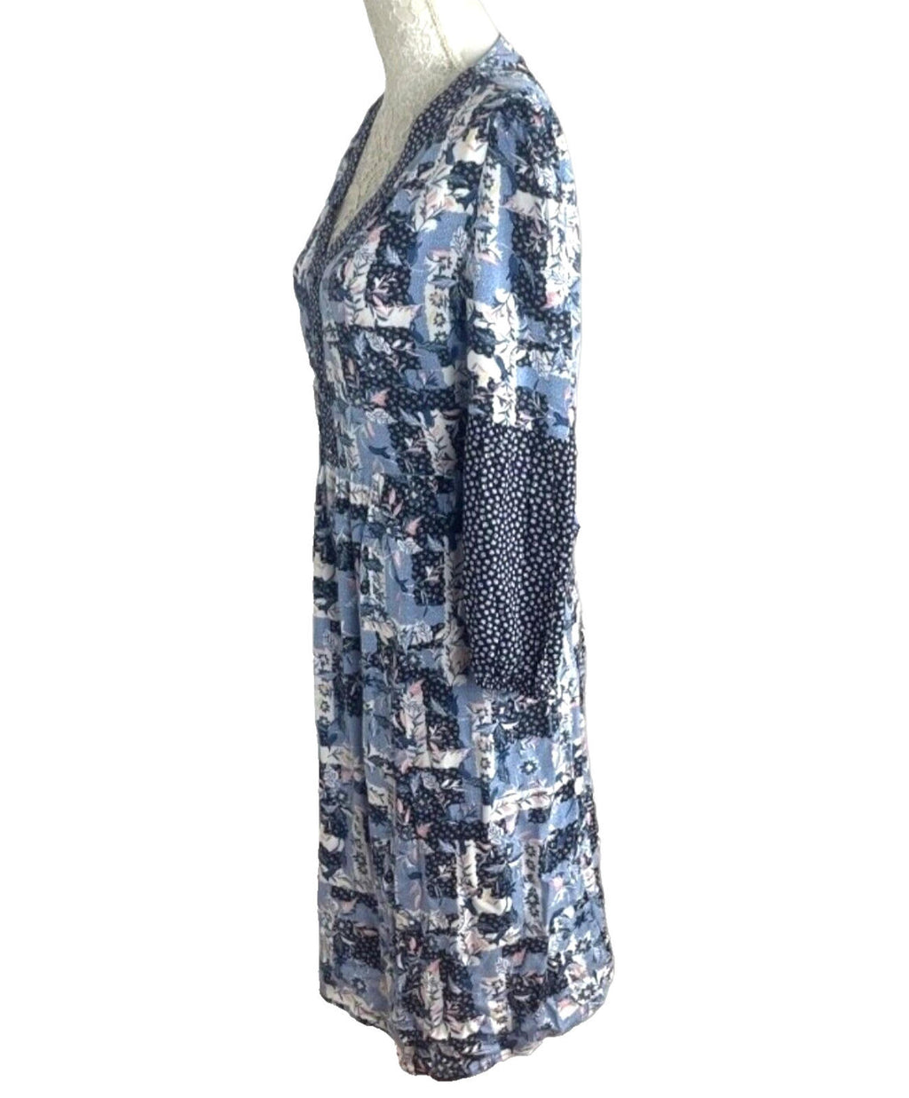 TU Floral Print Midi Dress Women's UK Size 10 Blue Long Bell Sleeve V-Neckline