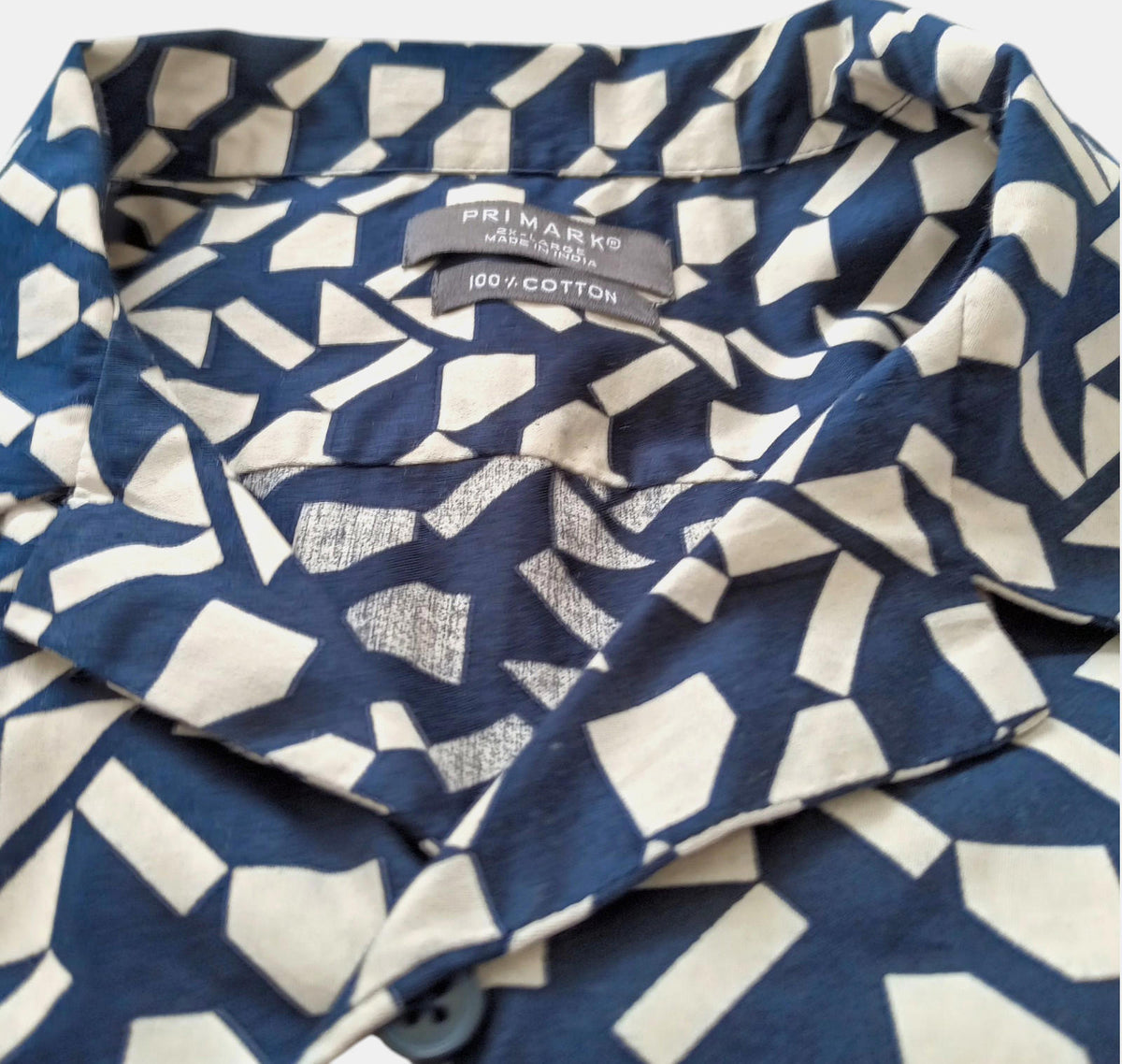 Primark Shirt Short Sleeve Geometric Black White 100% Cotton Men's UK Size 2XL