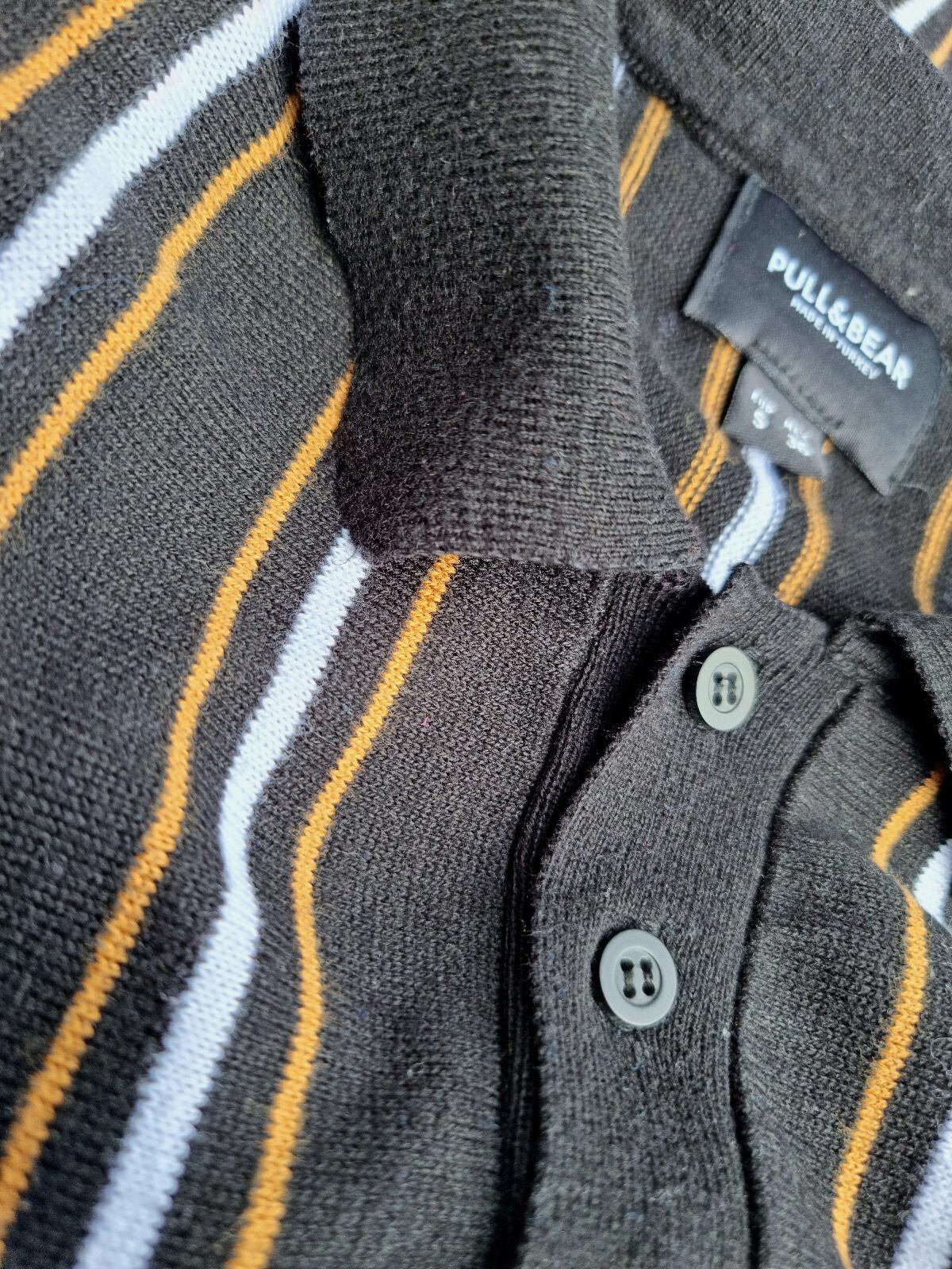 Pull&Bear Polo Shirt Men's UK Size S Black Knit Striped Jersey Tee Summer