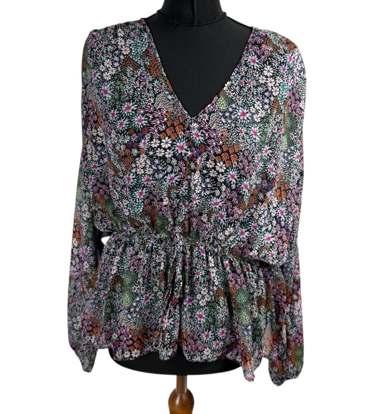 George Black George Floral chiffon Blouse Women's UK Size Multicolour Long Sleeve Semi Sheer