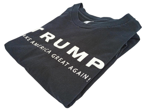 American Apparel Black Trump Print T-Shirt Men's UK Size L Black Crew Neck USA Make America Great Again
