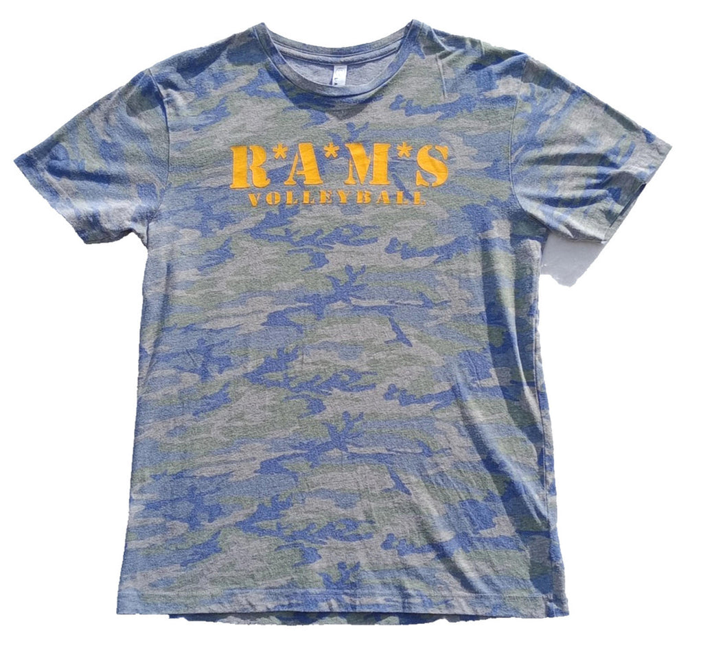 L.A.T. Apparel Gray RAMS Volleyball Graphic Print T-Shirt Men's UK Size M Grey Crew Neck Cammo