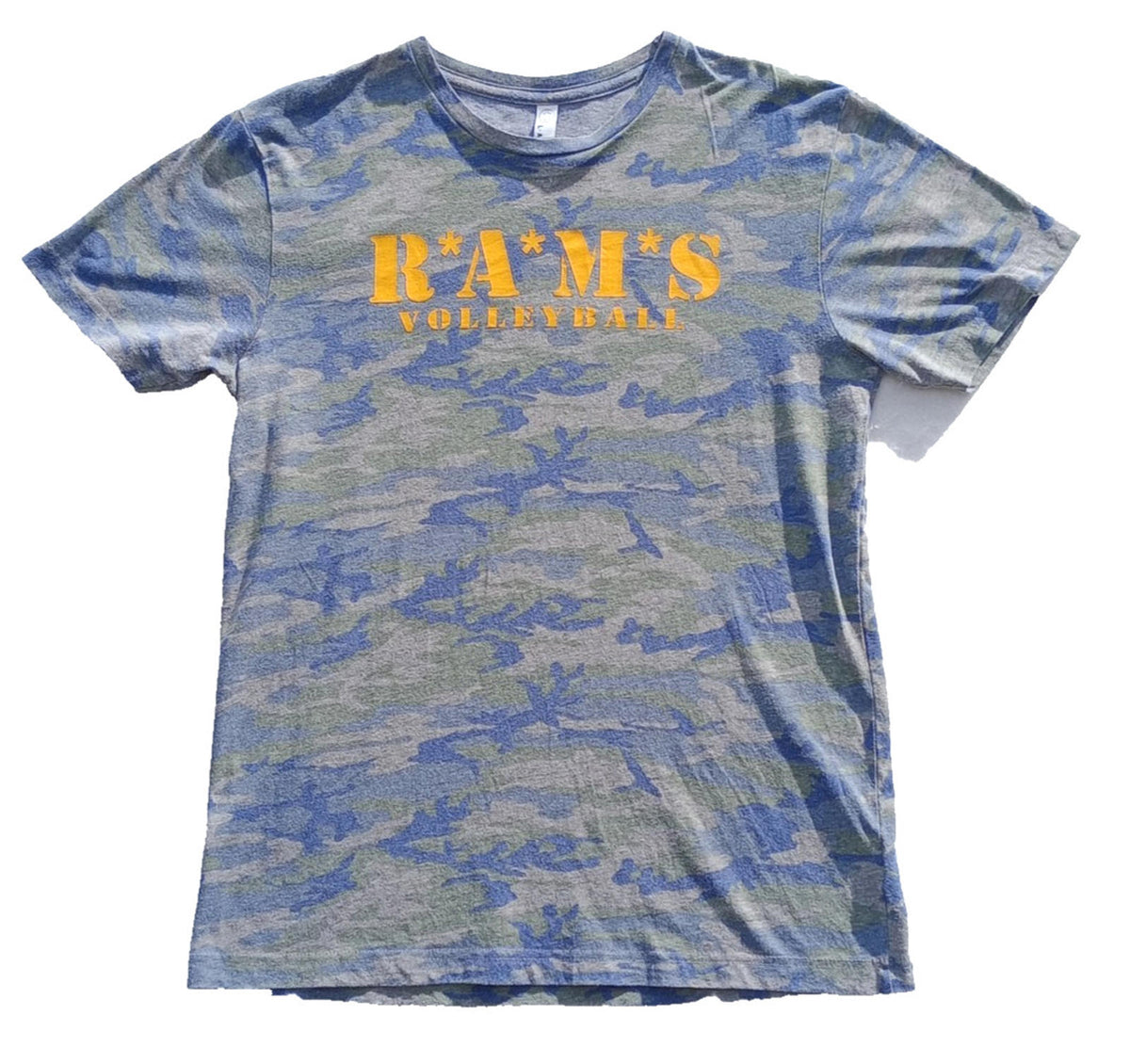 L.A.T. Apparel Gray RAMS Volleyball Graphic Print T-Shirt Men's UK Size M Grey Crew Neck Cammo