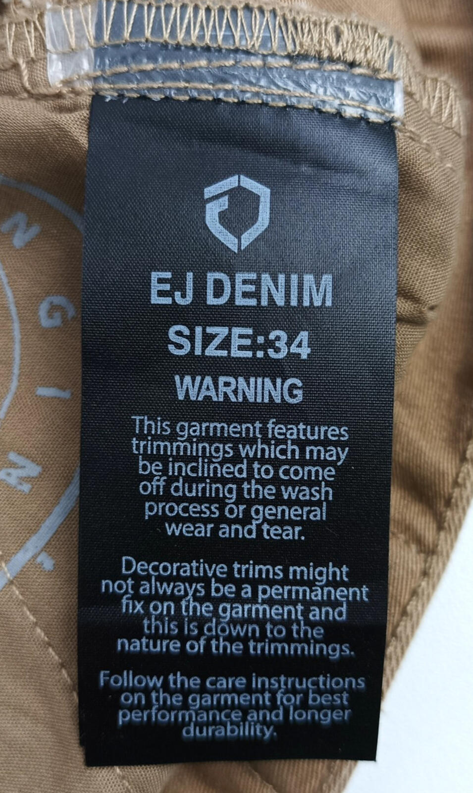 EJ Denim Chino Shorts Men's UK Size W34 Brown Tan Cotton Button Front
