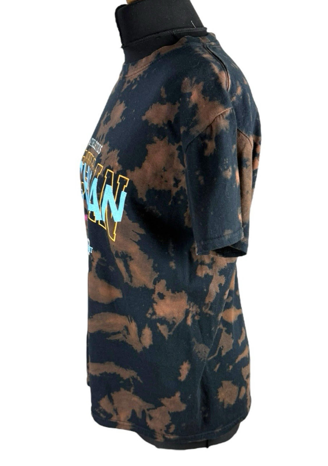 Tie-Dye Graphic Print T-Shirt Women's UK Size S Black Brown Michigan Crew Neck