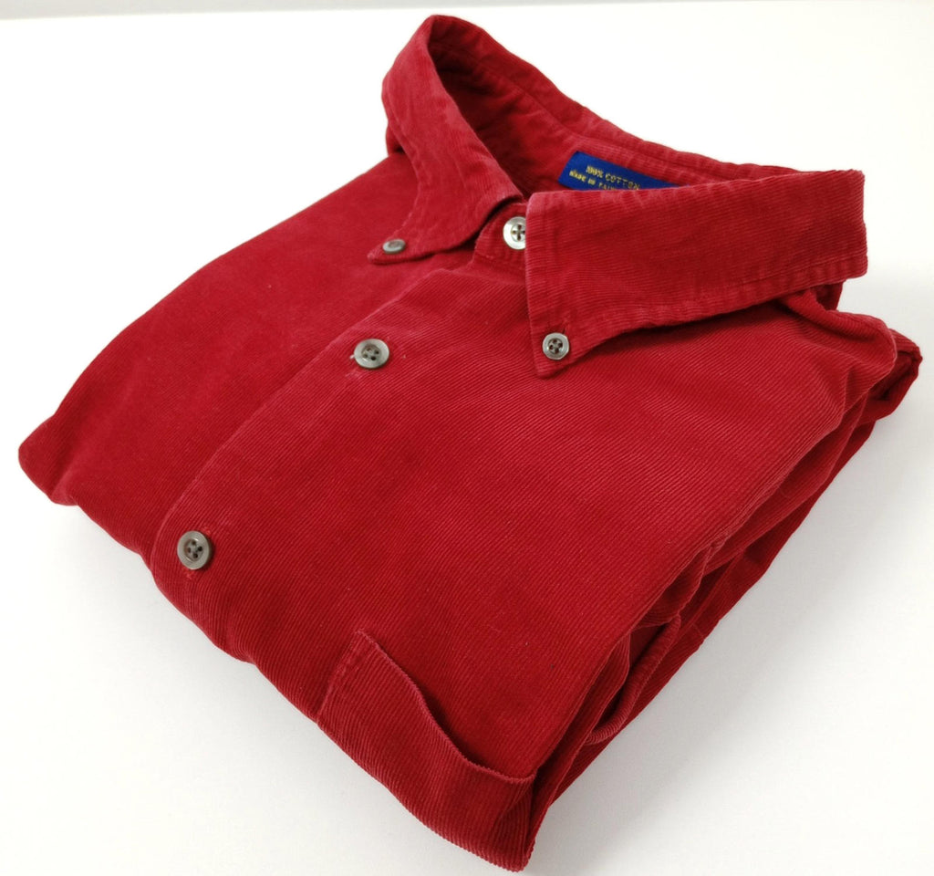 Charter Club Corduroy Shirt Men's UK Size L Red Pocket 100% Cotton Easy Care