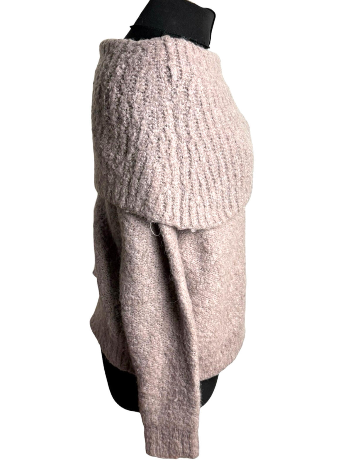 Papaya Off Shoulder Jumper Women's UK Size M Wool Effect 3/4 Sleeve Dusky Pink