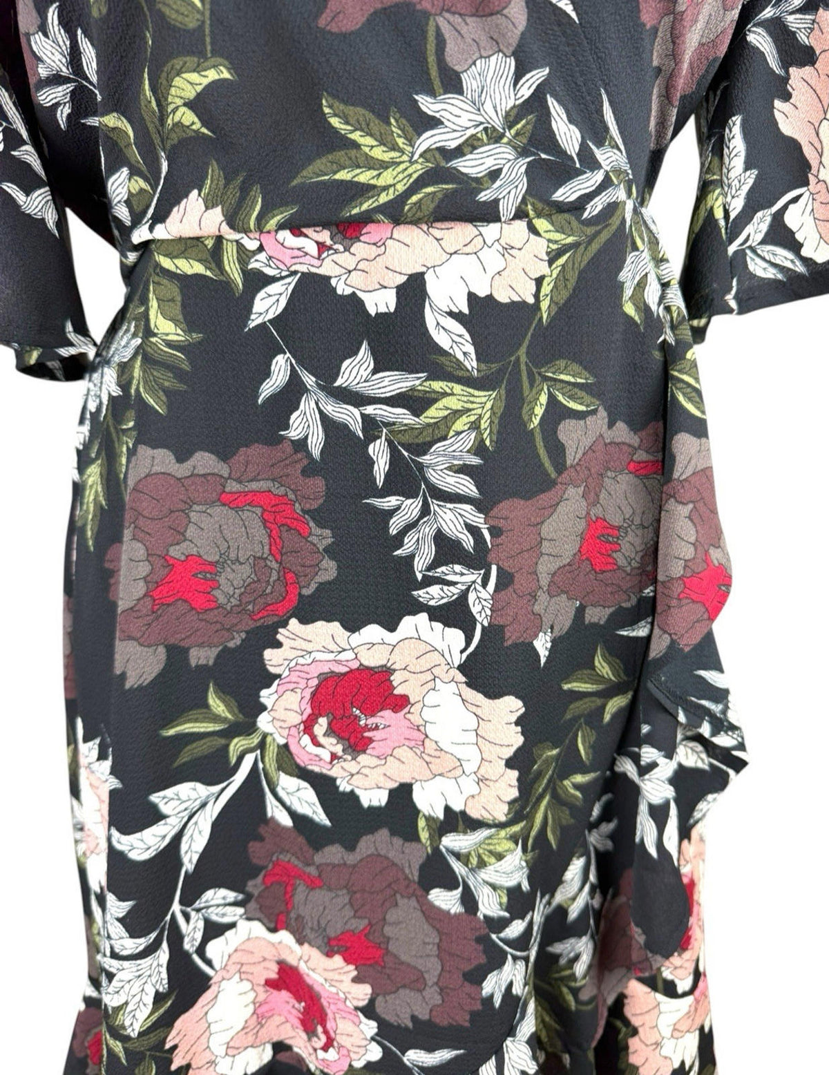 AX Paris Dress Black Floral Wrap Front Frill Knee Length Women's UK Size 10
