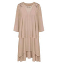 Grace Karin Beige Chiffon Tiered Dress & Jacket Women's UK Size 12 Sequin Detail Occasion Formal