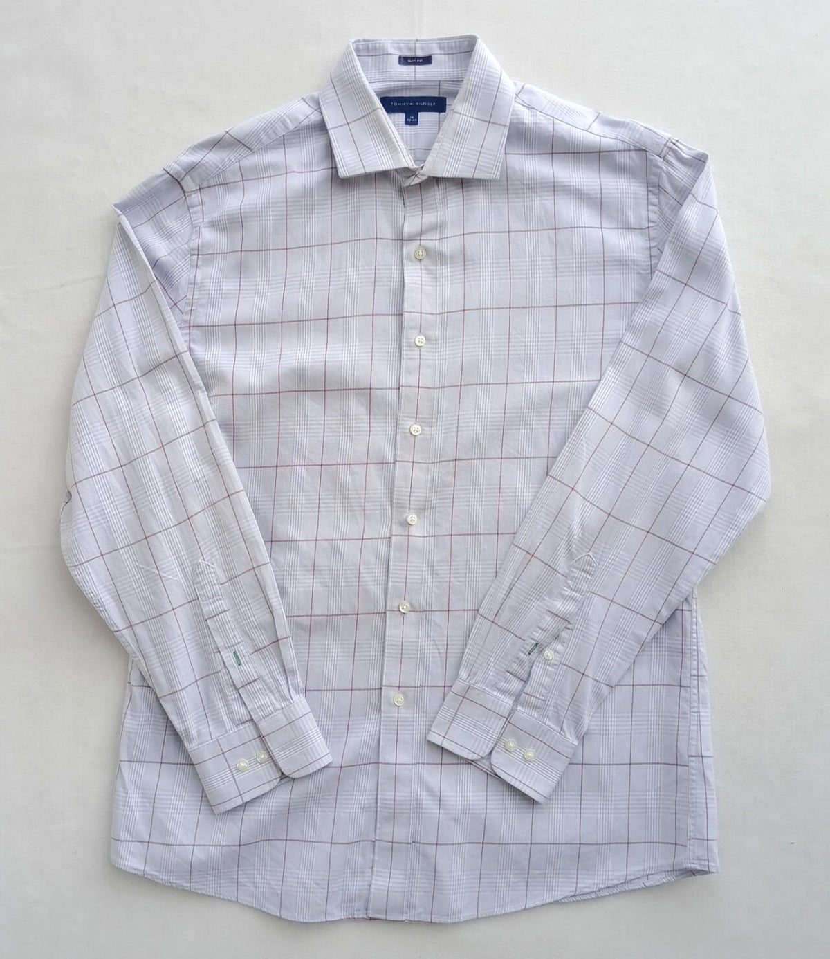 Tommy Hilfiger Shirt Men's UK Size L Beige Check Long Sleeve Pockets Slim Fit