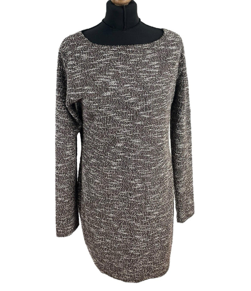 Brown Textured Mini Dress Pencil Long Sleeve Women's UK Size 16