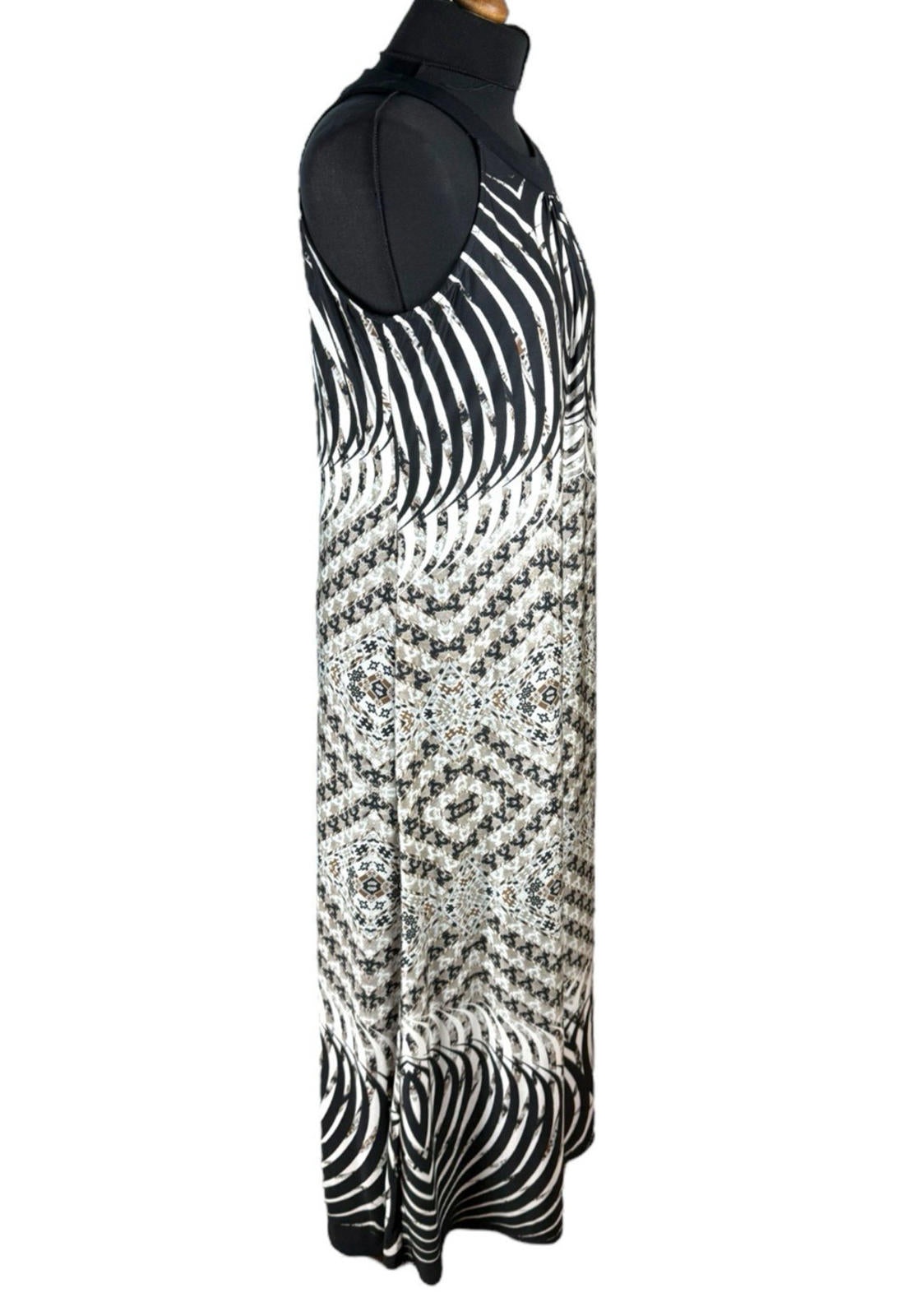 Black & Beige Maxi Dress Round Neck Stretch Women’s UK Size 14