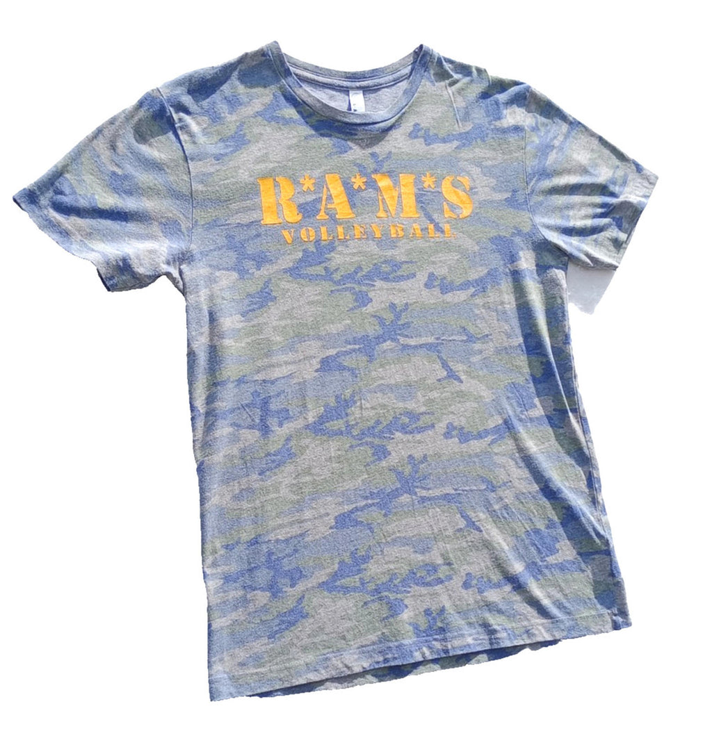 L.A.T. Apparel Gray RAMS Volleyball Graphic Print T-Shirt Men's UK Size M Grey Crew Neck Cammo