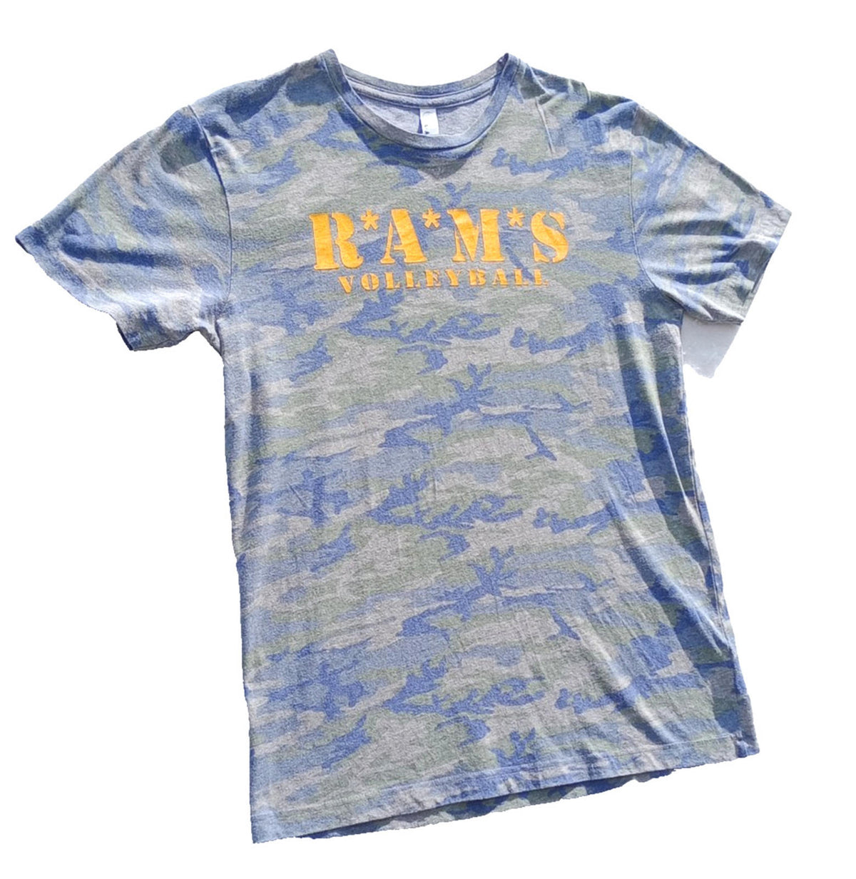 L.A.T. Apparel Gray RAMS Volleyball Graphic Print T-Shirt Men's UK Size M Grey Crew Neck Cammo