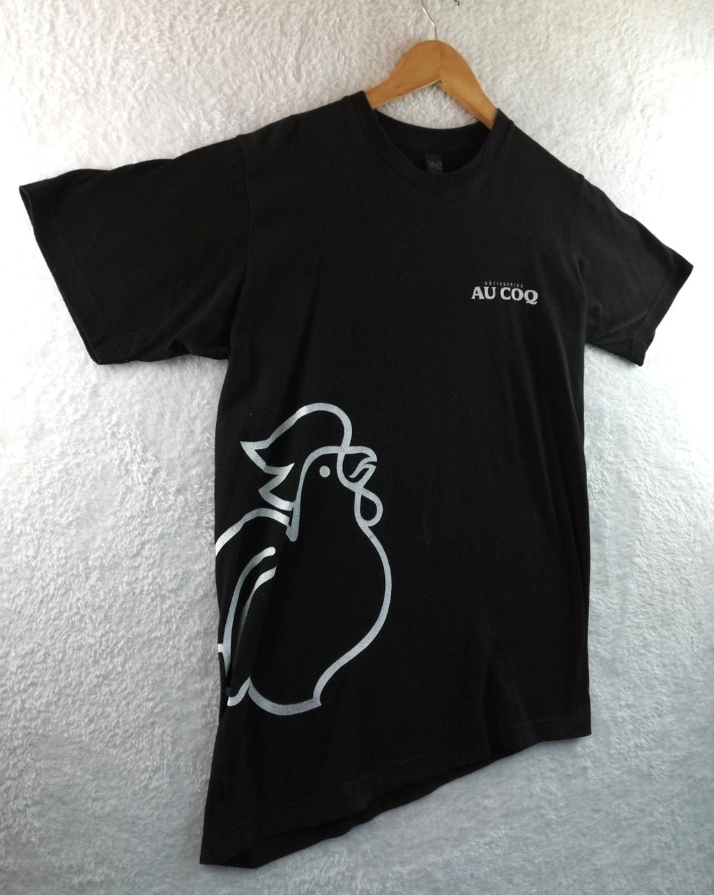M&O KNITS Black Chicken Graphic Print T-Shirt Men's Size M Black Crew Neck 100% Preshrunk Cotton