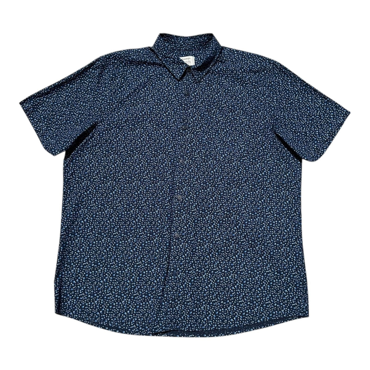 George Short Sleeve Shirt Men's UK Size XL Navy Blue Floral Print Button Front