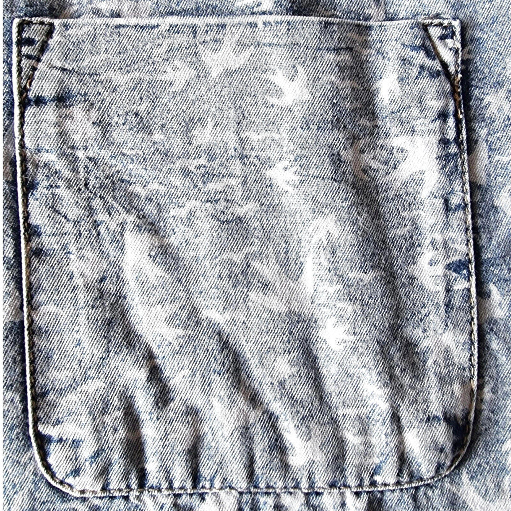 River Island Denim Shirt Blue Short Sleeve Bird Pattern Men's UK Size Large