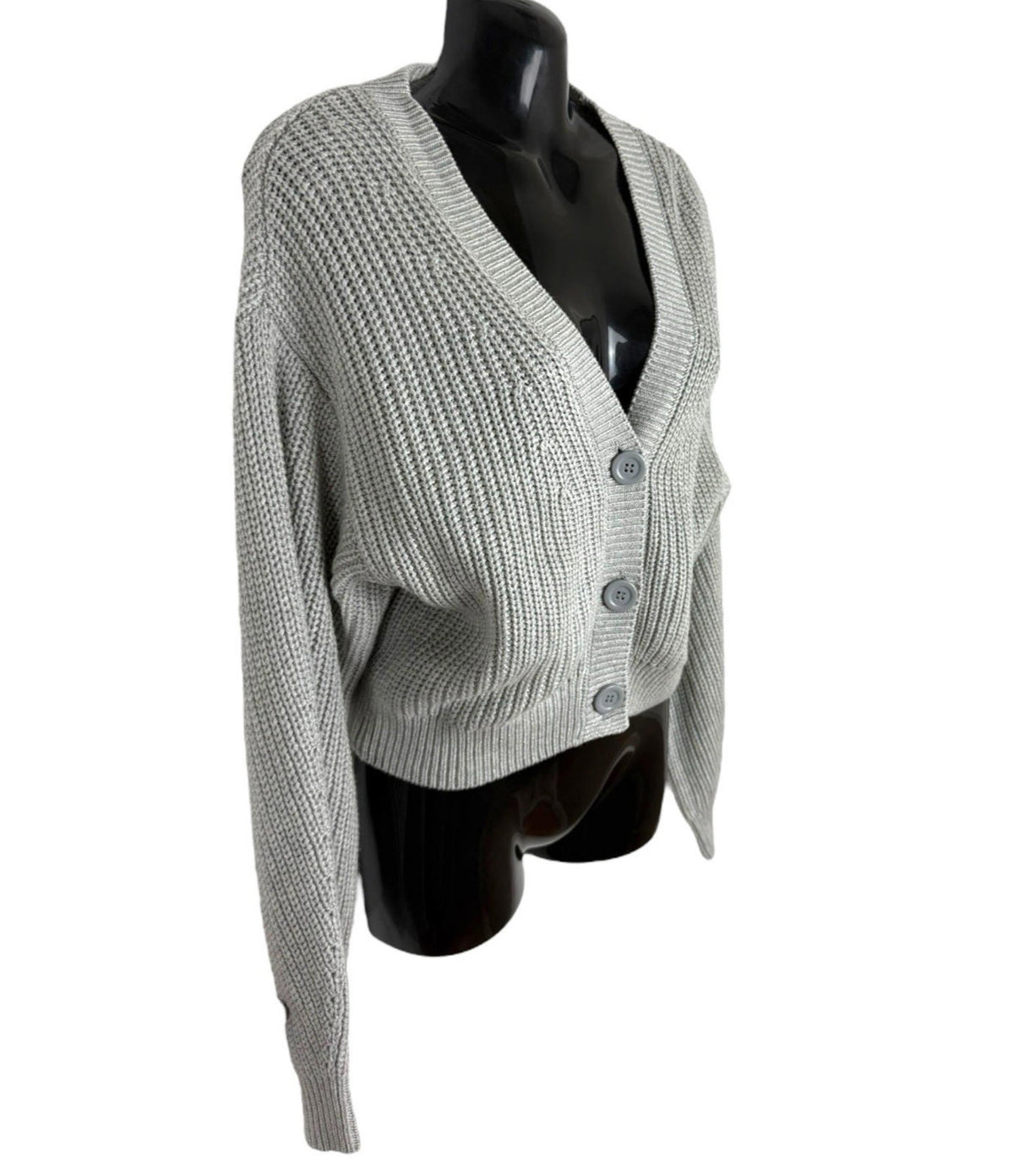 Divided Grey Cardigan Women's UK Size XS Cable Knit V-Neck Oversized