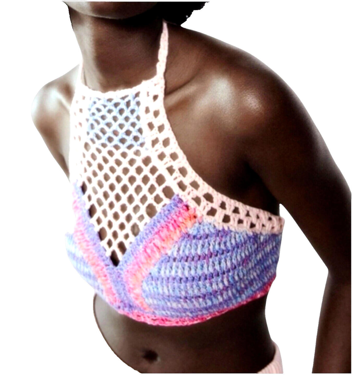 ZARA Multi Zara Crochet Knit Halter Crop Top Summer Women's UK Size Large