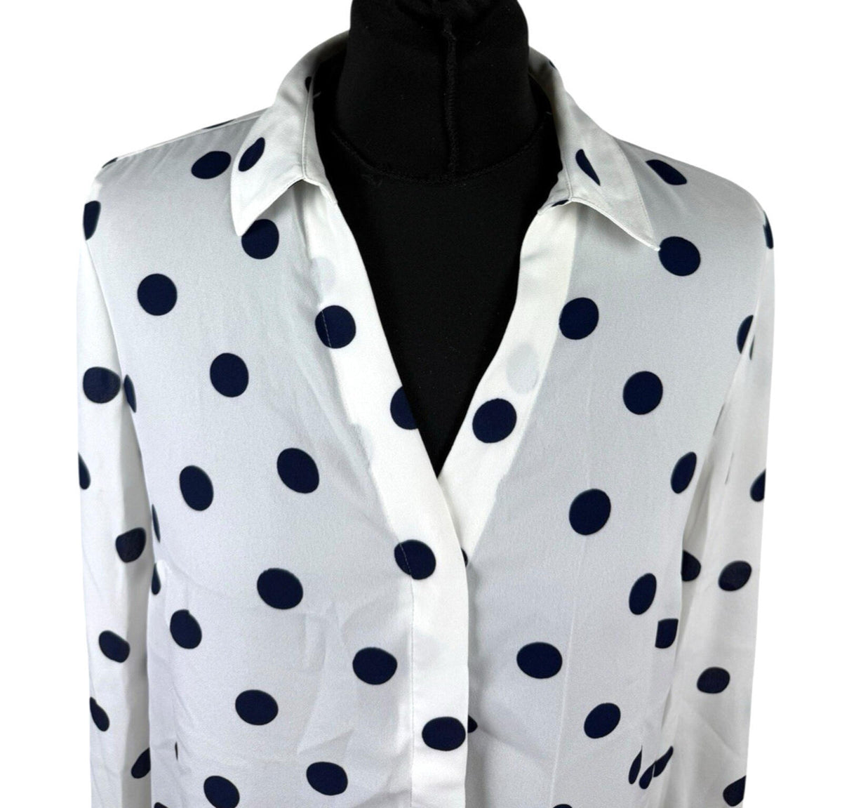 TU Polka Dot Shirt Blouse Women's UK Size 10 Oversized Chiffon Button Up White